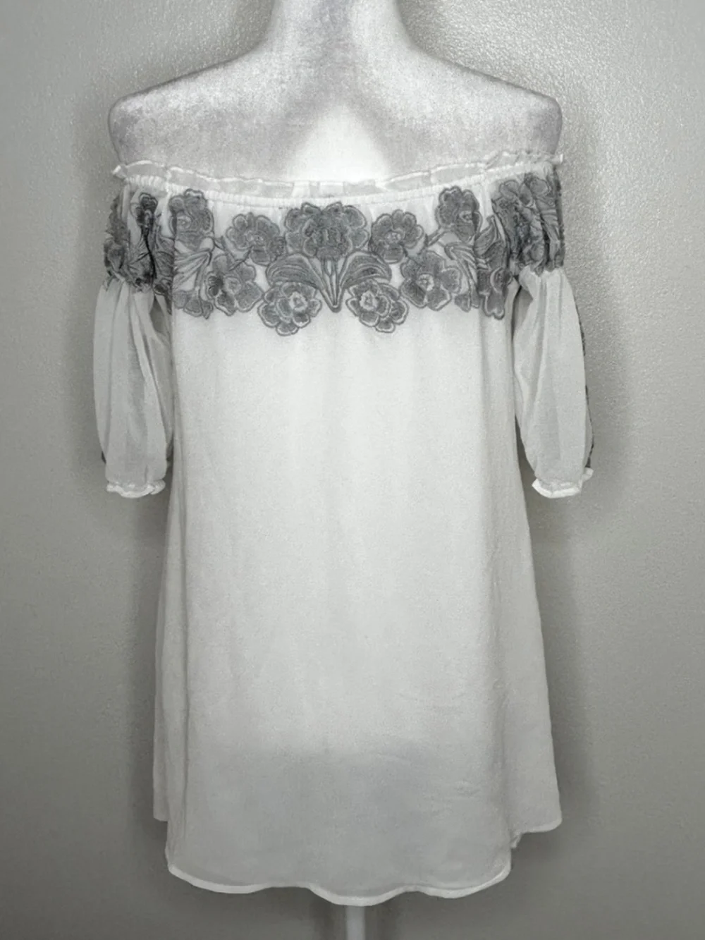 For Love & Lemons Womens White Embroidered Off The Shoulder Mini Dress Size S